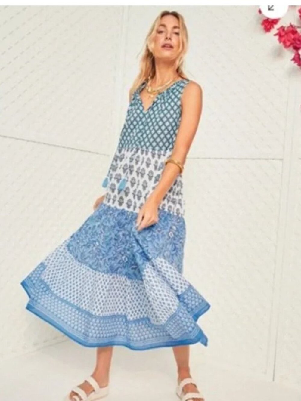 Tuckernuck Women's Bahama Blue Blockprint Salty Paloma Caftan Dress Medium